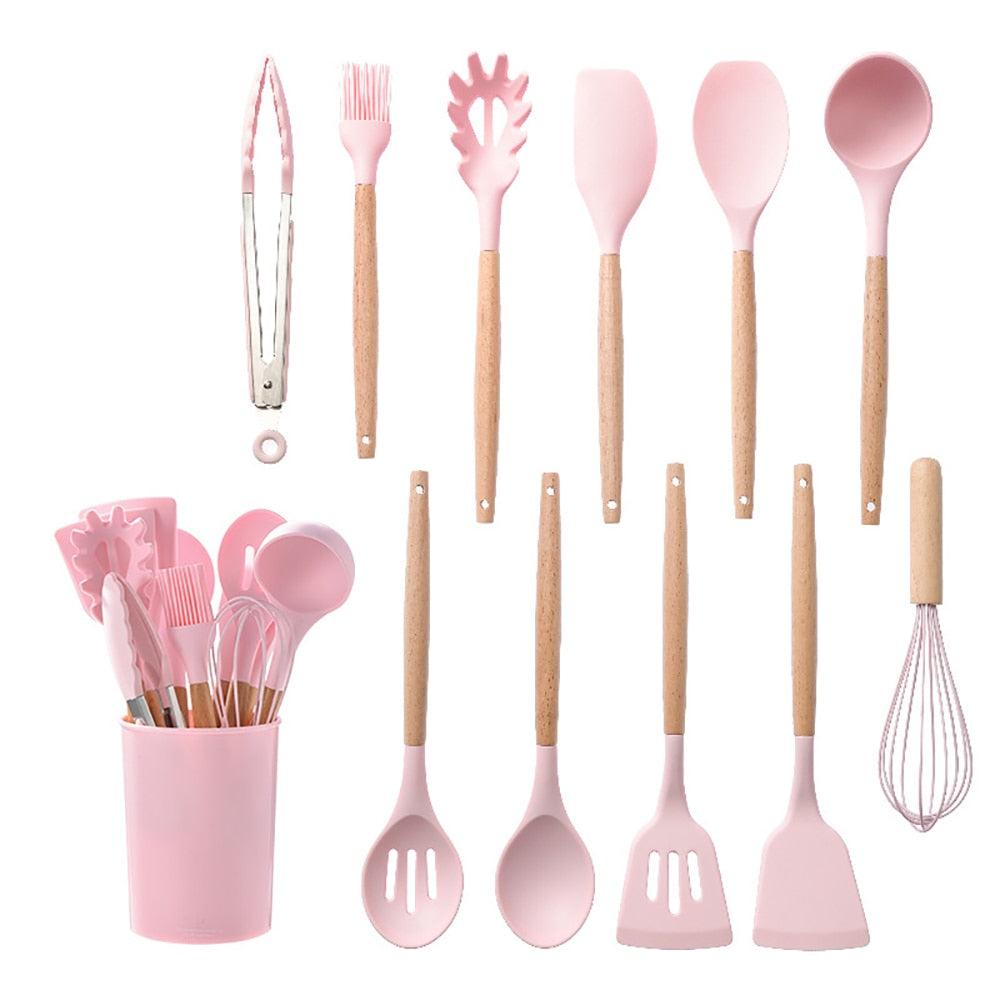 10 Piece Silicone Kitchenware Cooking Utensils Set Non-stick - atozdepot23