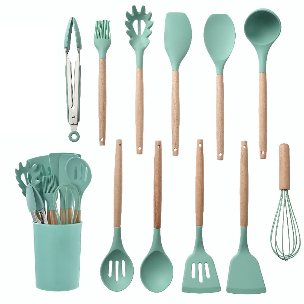 10 Piece Silicone Kitchenware Cooking Utensils Set Non-stick - atozdepot23