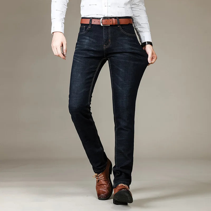 Men's Brand Stretch Jeans New Business Casual Slim Fit Denim Pants