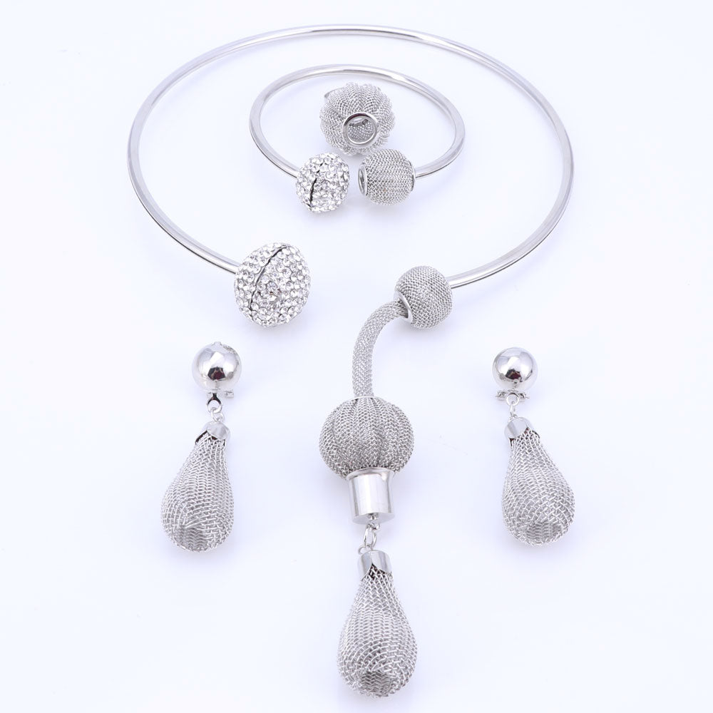 Women's 4 Piece Set Dubai Gold Color Crystal Tassels - atozdepot23