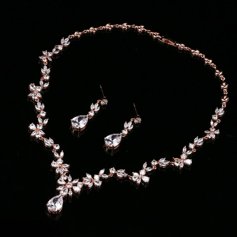 Women's EMMAYA Brand Jewelry3 Piece Set White Crystal Flower - atozdepot23