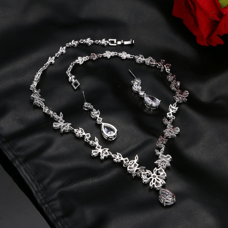 Women's EMMAYA Brand Jewelry3 Piece Set White Crystal Flower - atozdepot23
