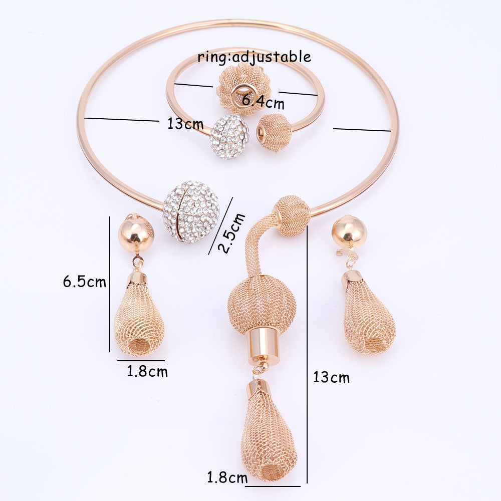 Women's 4 Piece Set Dubai Gold Color Crystal Tassels - atozdepot23