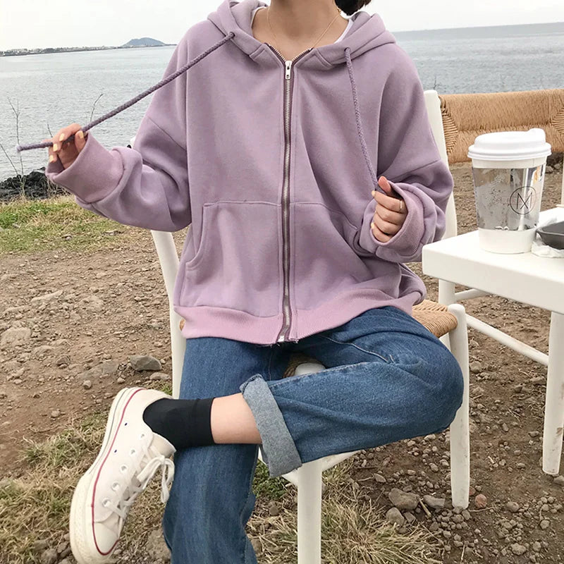 Women's Autumn winter coats with warm hood jacket with zipper coat