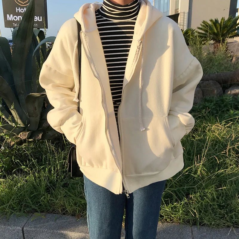 Women's Autumn winter coats with warm hood jacket with zipper coat
