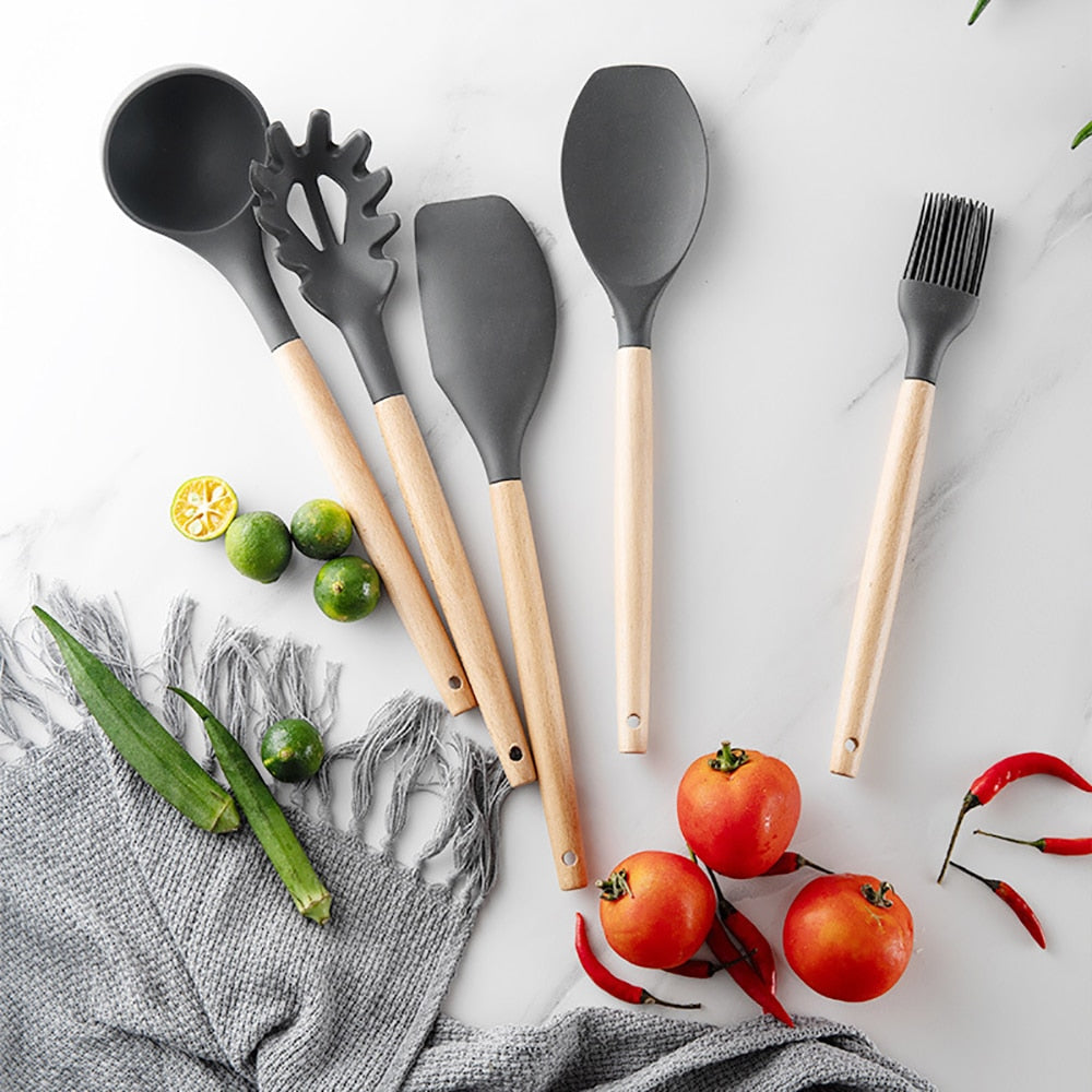 10 Piece Silicone Kitchenware Cooking Utensils Set Non-stick - atozdepot23