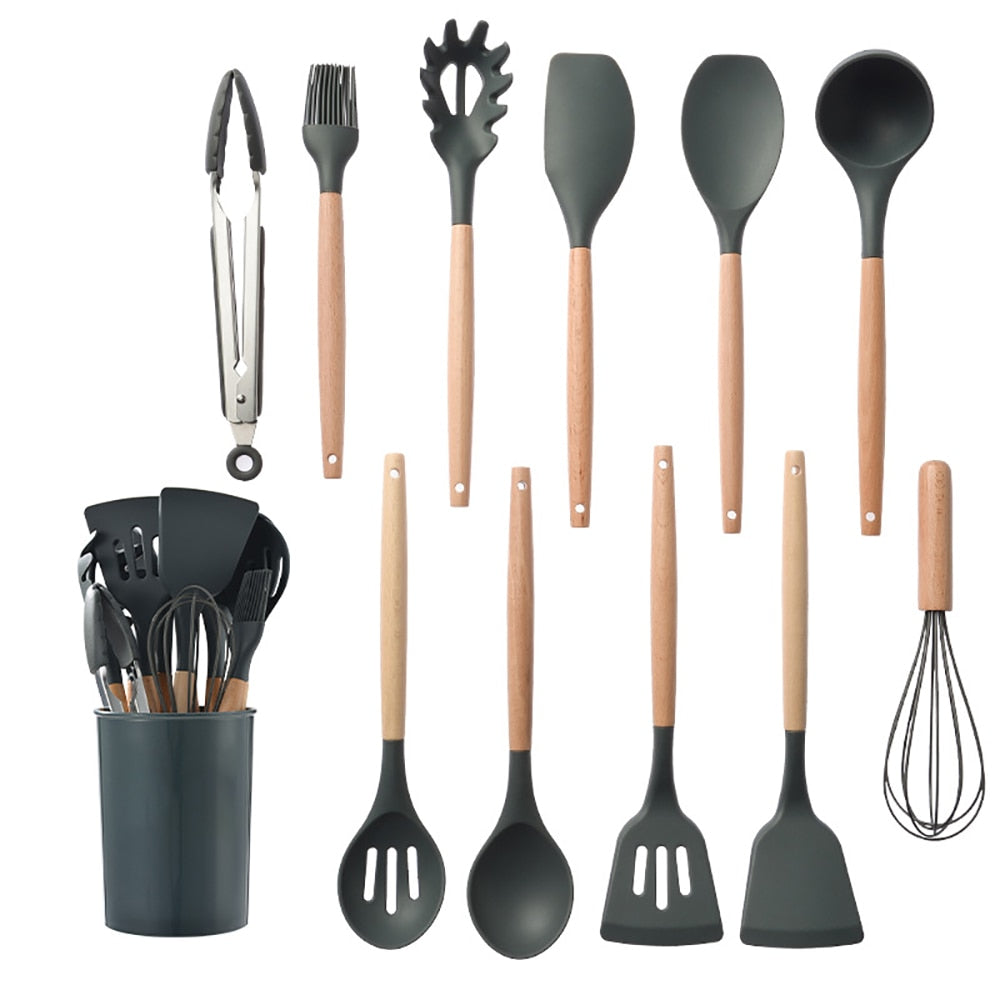 10 Piece Silicone Kitchenware Cooking Utensils Set Non-stick - atozdepot23