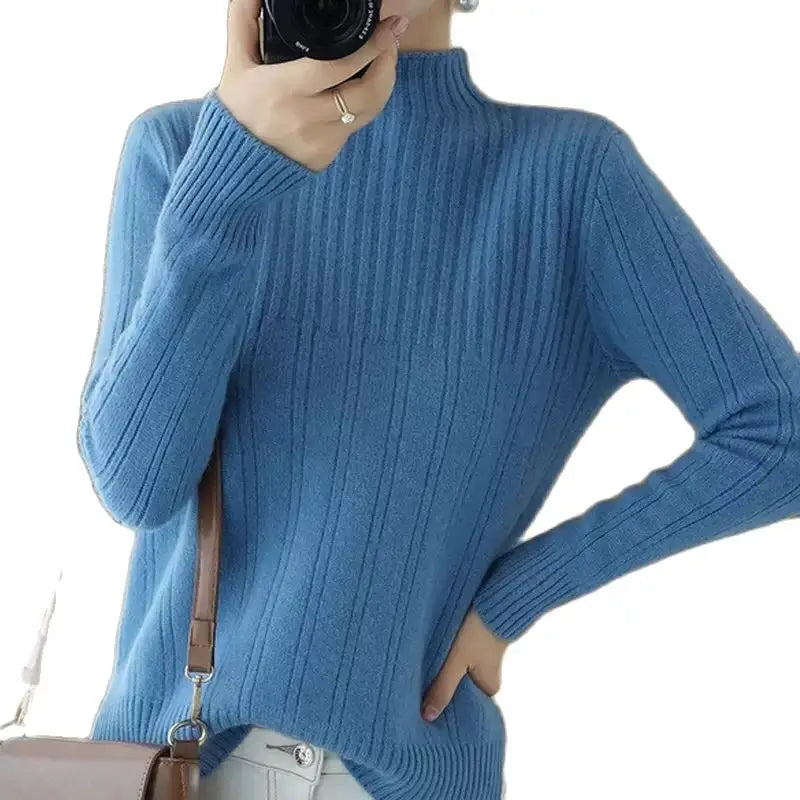 Women's Autumn and winter wool sweater, loose cast, semi-high collar