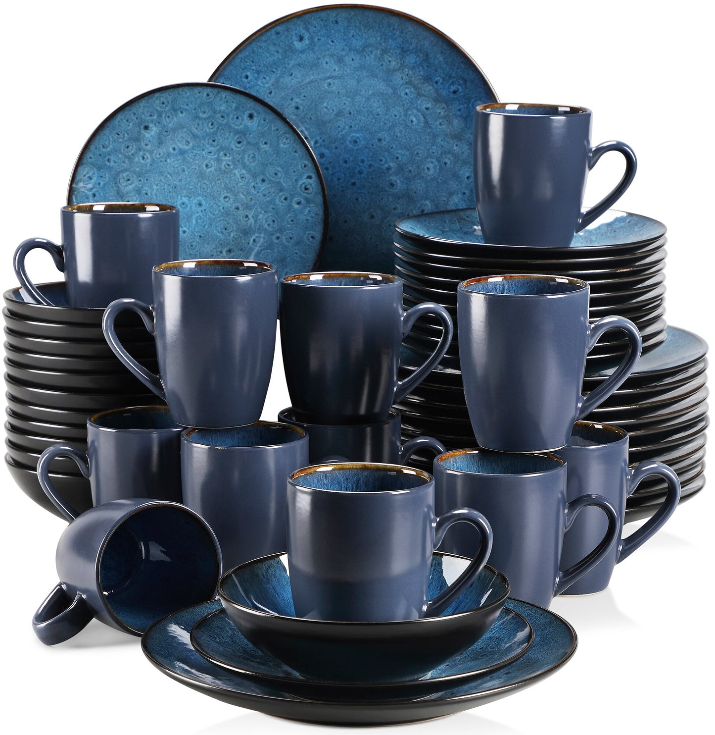 VANCASSO BUBBLE 16/32/48-Piece Tableware Set Vintage Ceramic Blue/Brown Stoneware - atozdepot23