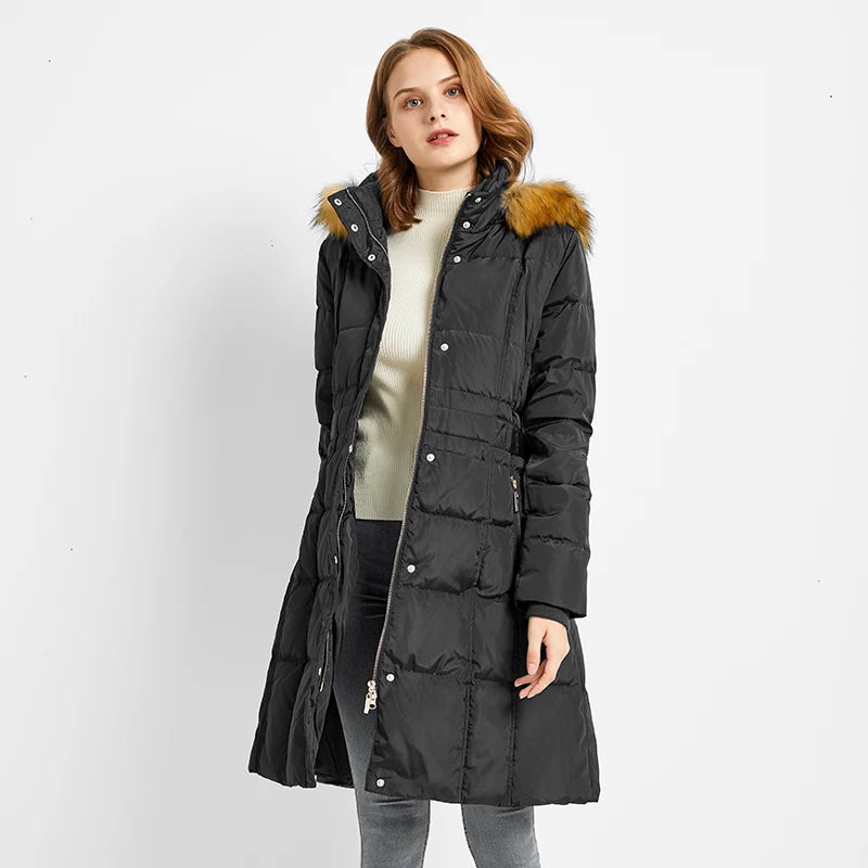 Women's Orolay Windproof Down Coat Winter Casual Coat with Faux Fur Trim Hood Puffer Jacket