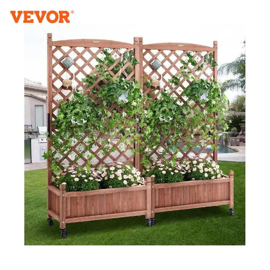 VEVOR 2PCS Wood Planter with Trellis  Outdoor Raised Garden Bed with Drainage Holes for Vine Climbing Plants Flowers in Garden