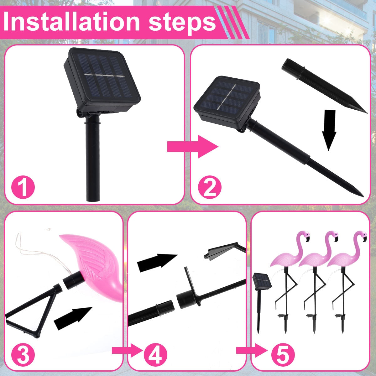 3PCS Flamingo Solar Light Waterproof LED Pink Flamingo Stake Light Landscape