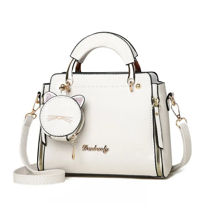 Women's Top Handle Handbag Satchel Shoulder Bag Cat Purse