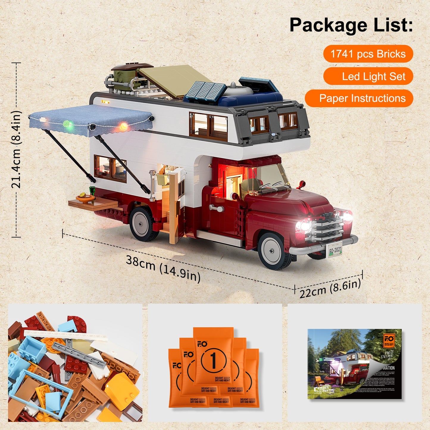 FUNWHOLE Lighting Building Bricks Set - Camper Van Vehicles Construction Blocks Model 1471 Pieces - atozdepot23