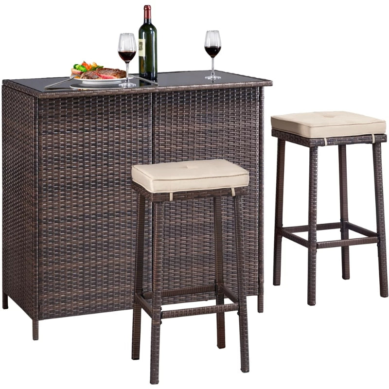 3-Piece Outdoor Rattan Wicker Bar Set - atozdepot23