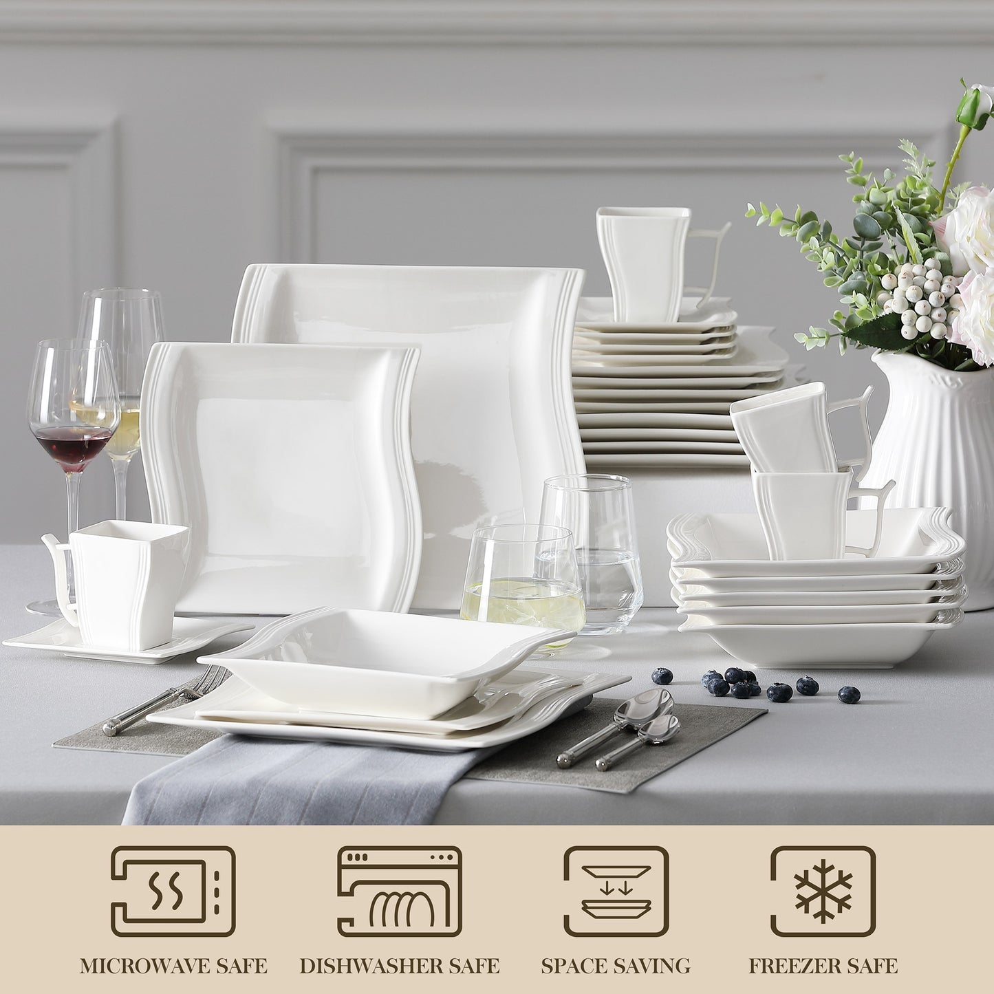 MALACASA FLORA 30/60 Piece White Porcelain Dinner Set - atozdepot23