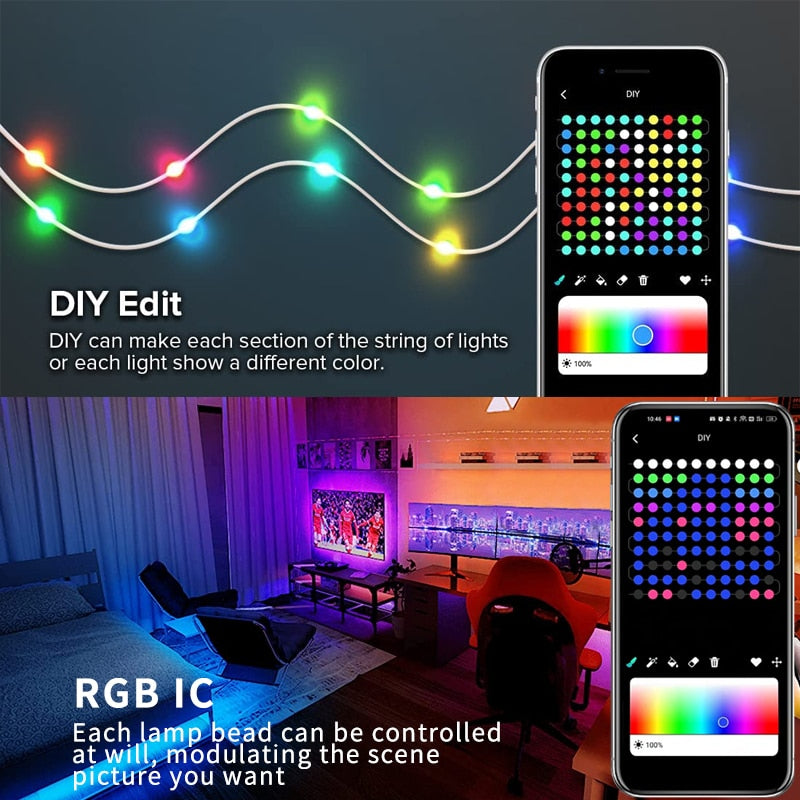 LED Smart Garland RGBIC String Lights App USB Strip Light Outdoor Waterproof Fairy Lights Wedding Ramadan 2023 Decoration