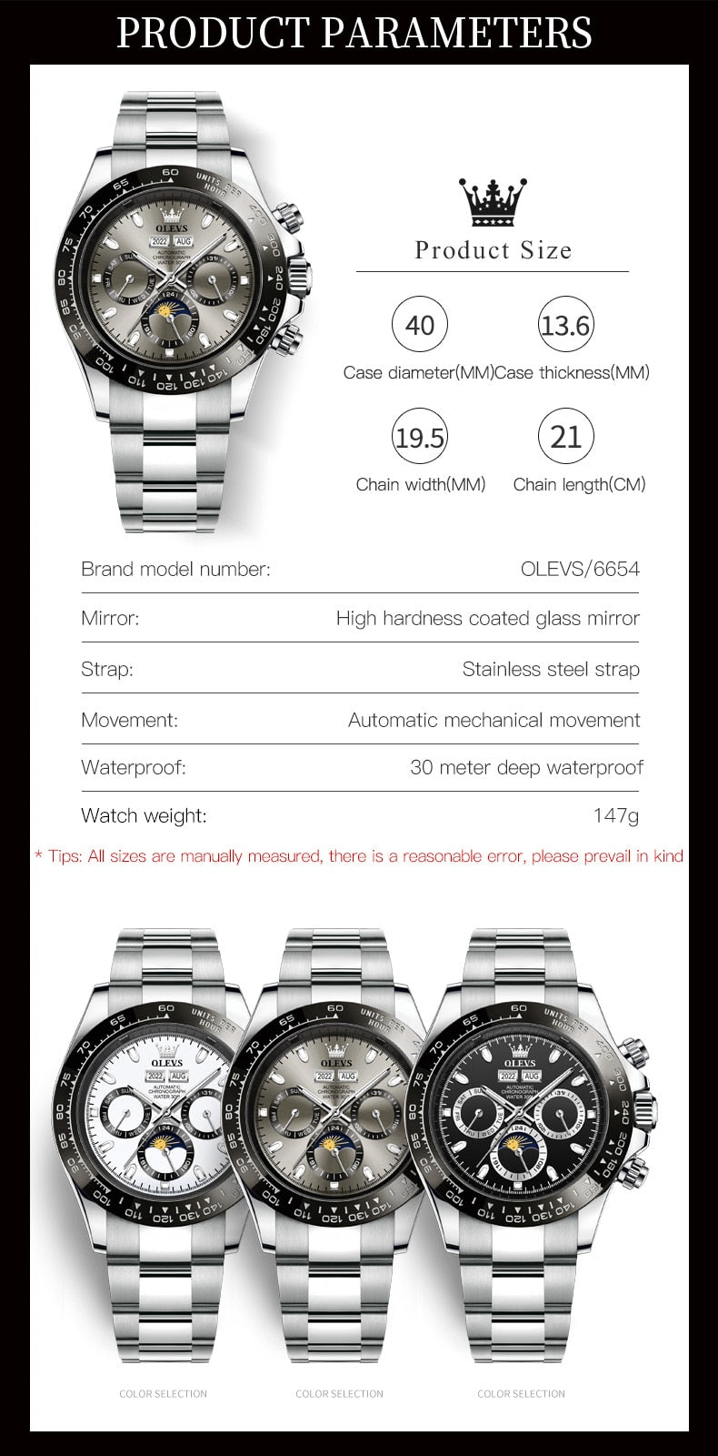 Men's OLEVS Automatic Watch Stainless Steel Waterproof - atozdepot23