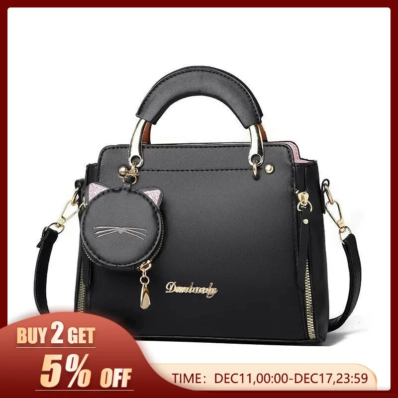 Women's Top Handle Handbag Satchel Shoulder Bag Cat Purse
