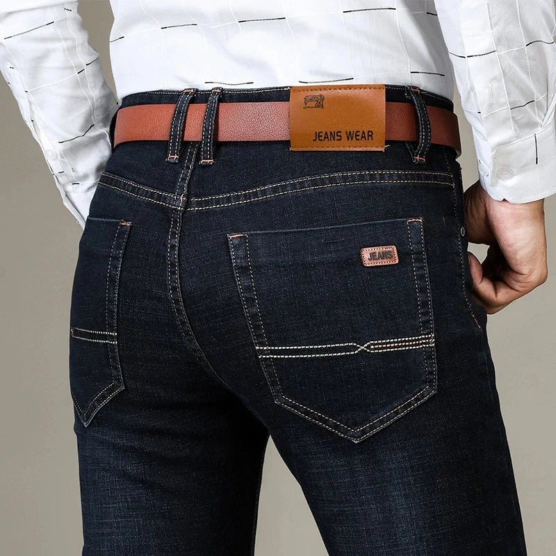 Men's Brand Stretch Jeans New Business Casual Slim Fit Denim Pants