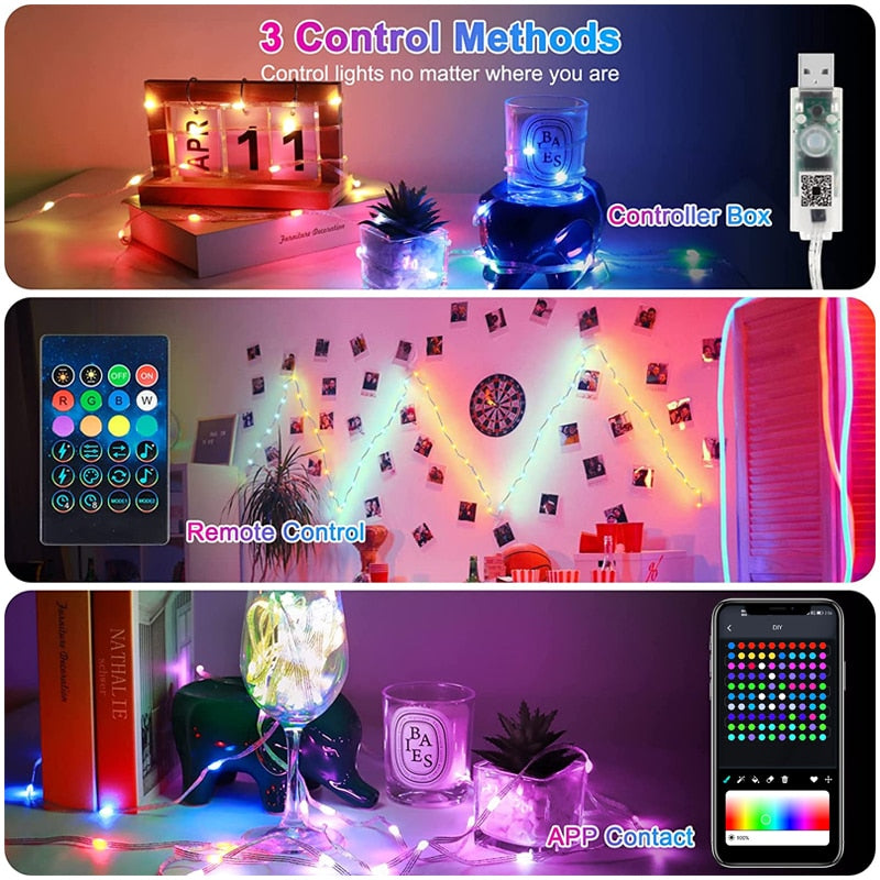 LED Smart Garland RGBIC String Lights App USB Strip Light Outdoor Waterproof Fairy Lights Wedding Ramadan 2023 Decoration