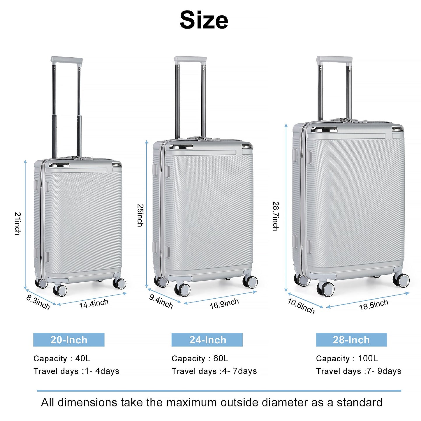 3 Piece Luggage Sets Lightweight Durable Spinner Hard Shell Suitcase - atozdepot23
