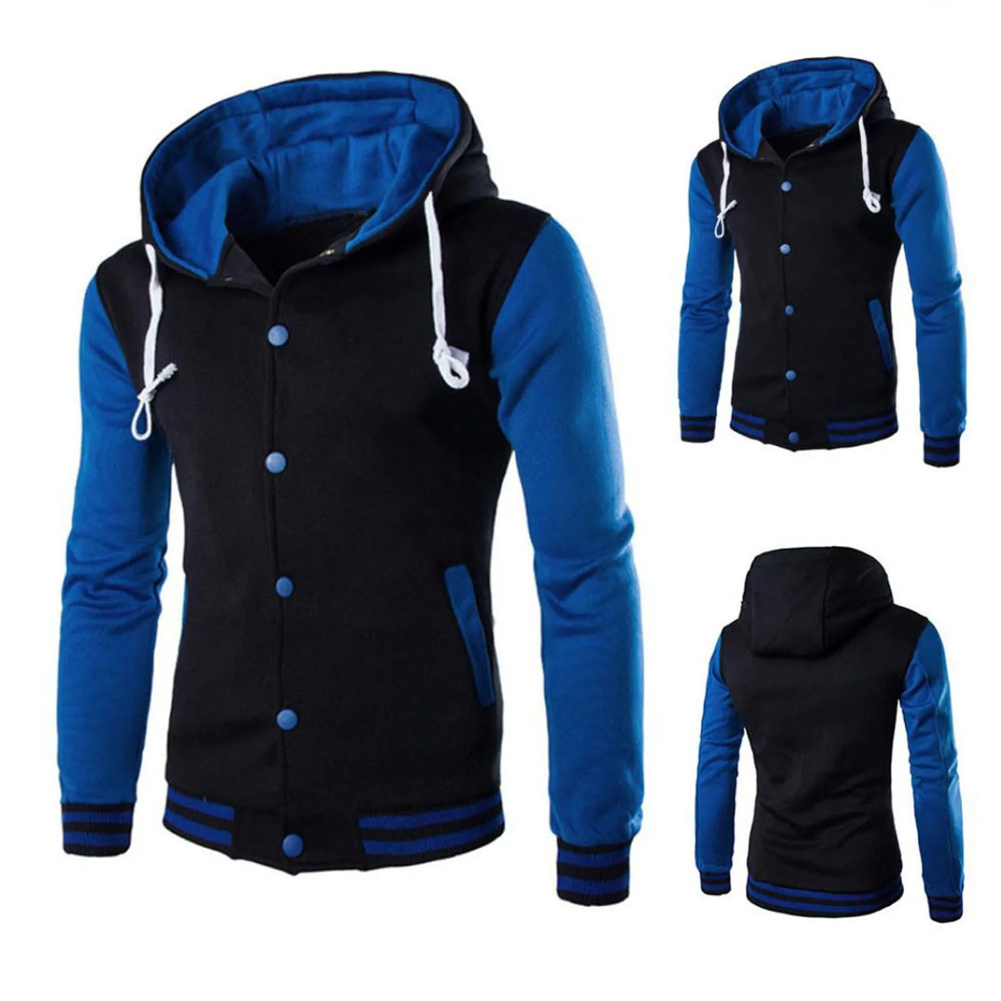Men's Sweatshirts Patchwork Hooded button up Long Sleeve winter Autumn Fleece