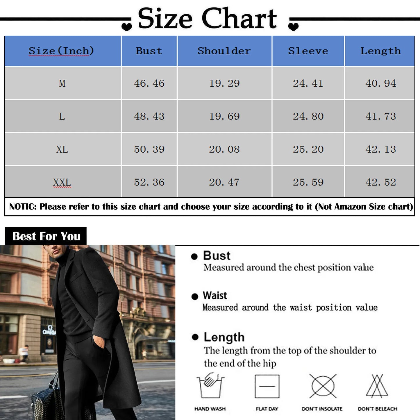 Mens coats Long Trench Coat woolen Solid Color Mid-Length Windproof