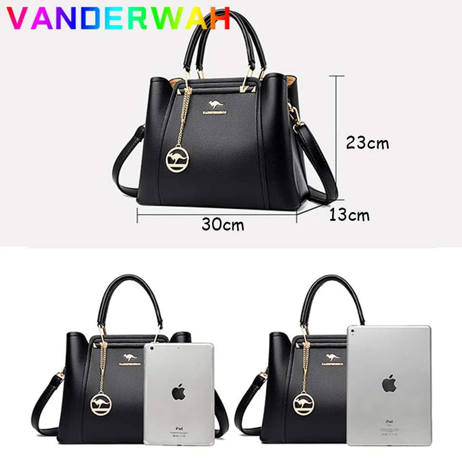 Women's Soft Leather Luxury Handbags Designer 3 Layers Shoulder Crossbody Sac Ladies Large Capacity Shopping Messenger Tote