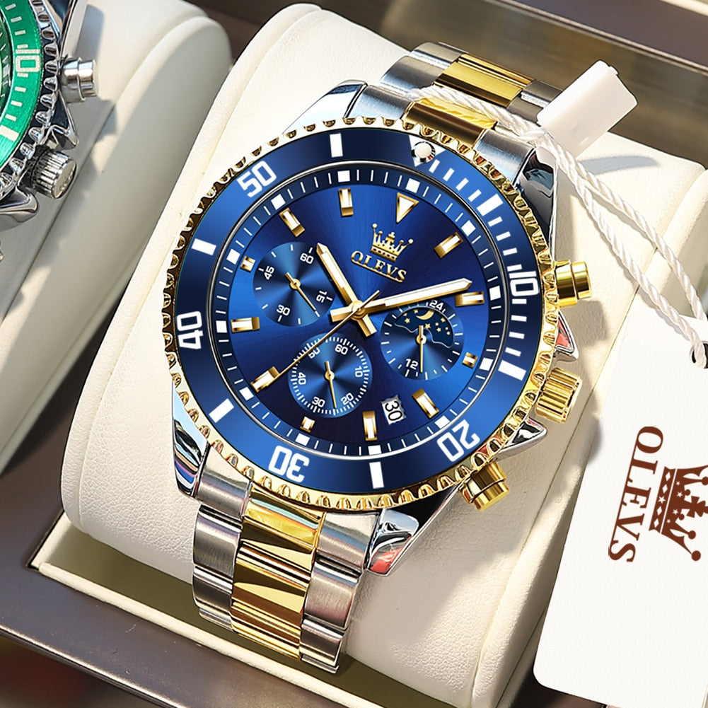Men's Watch Waterproof Stainless Steel Chronograph Moon Phase - atozdepot23