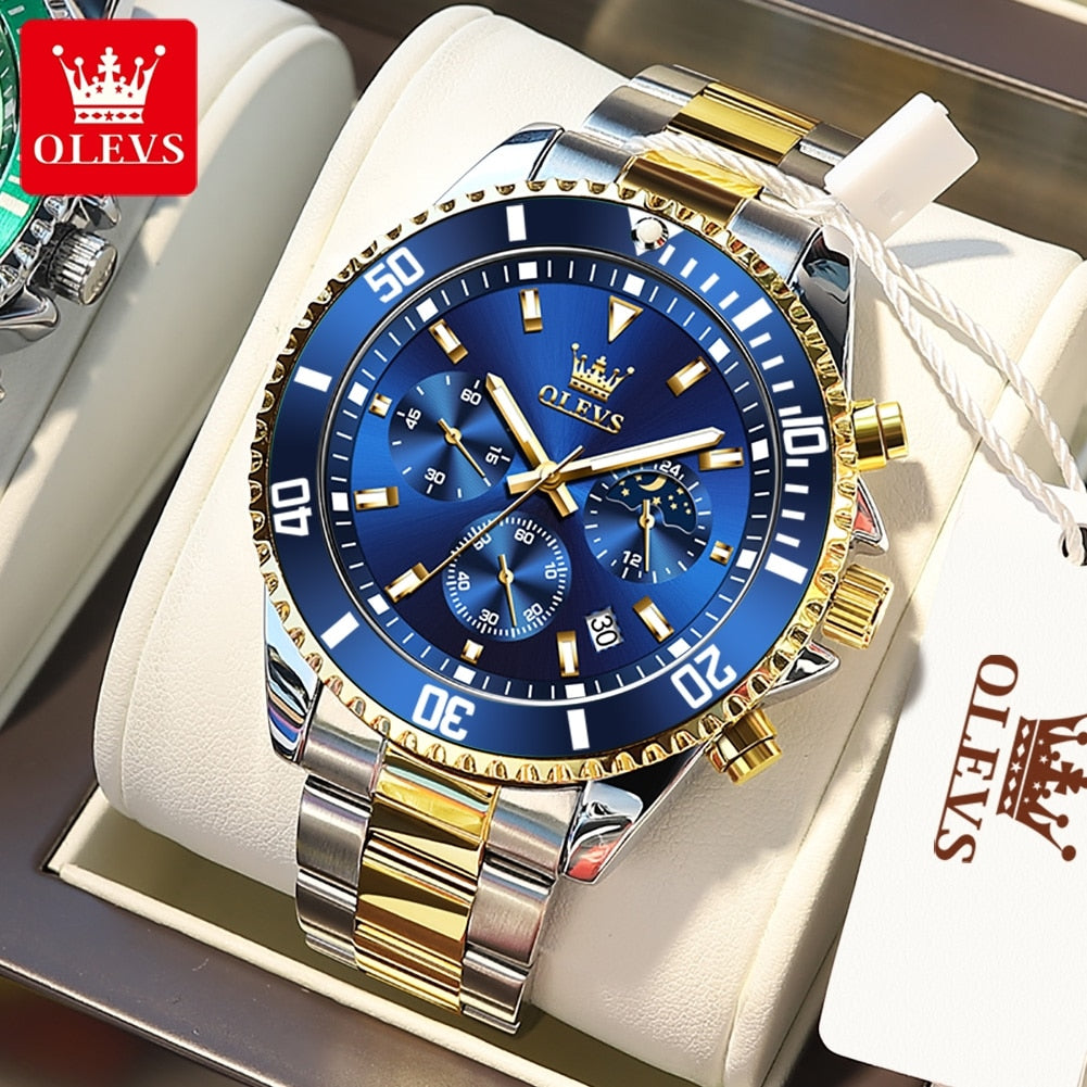 Men's Watch Waterproof Stainless Steel Chronograph Moon Phase - atozdepot23