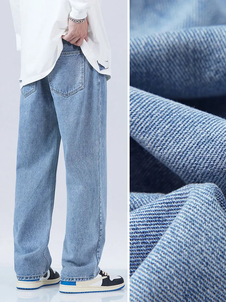Blue Jeans Men Waist Denim Cotton Casual Wide-Leg Long Pants