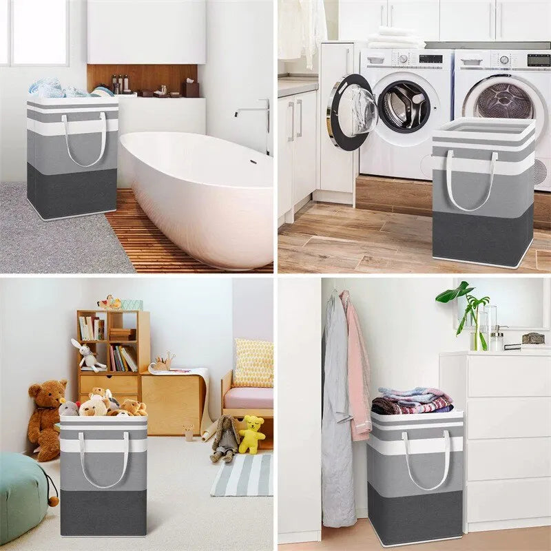 1pc Grey Large Capacity Waterproof Cotton Linen Dirty Clothes Basket Simplified Clothes Sundrie Storage Box Foldable Storage Bag