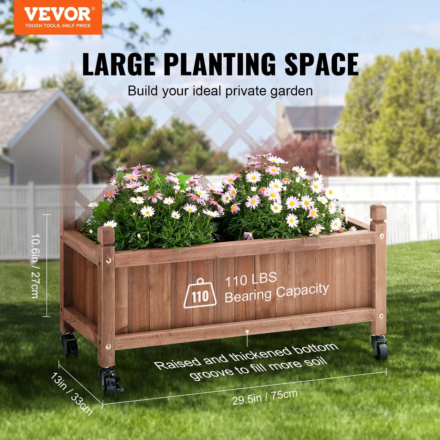 VEVOR 2PCS Wood Planter with Trellis  Outdoor Raised Garden Bed with Drainage Holes for Vine Climbing Plants Flowers in Garden