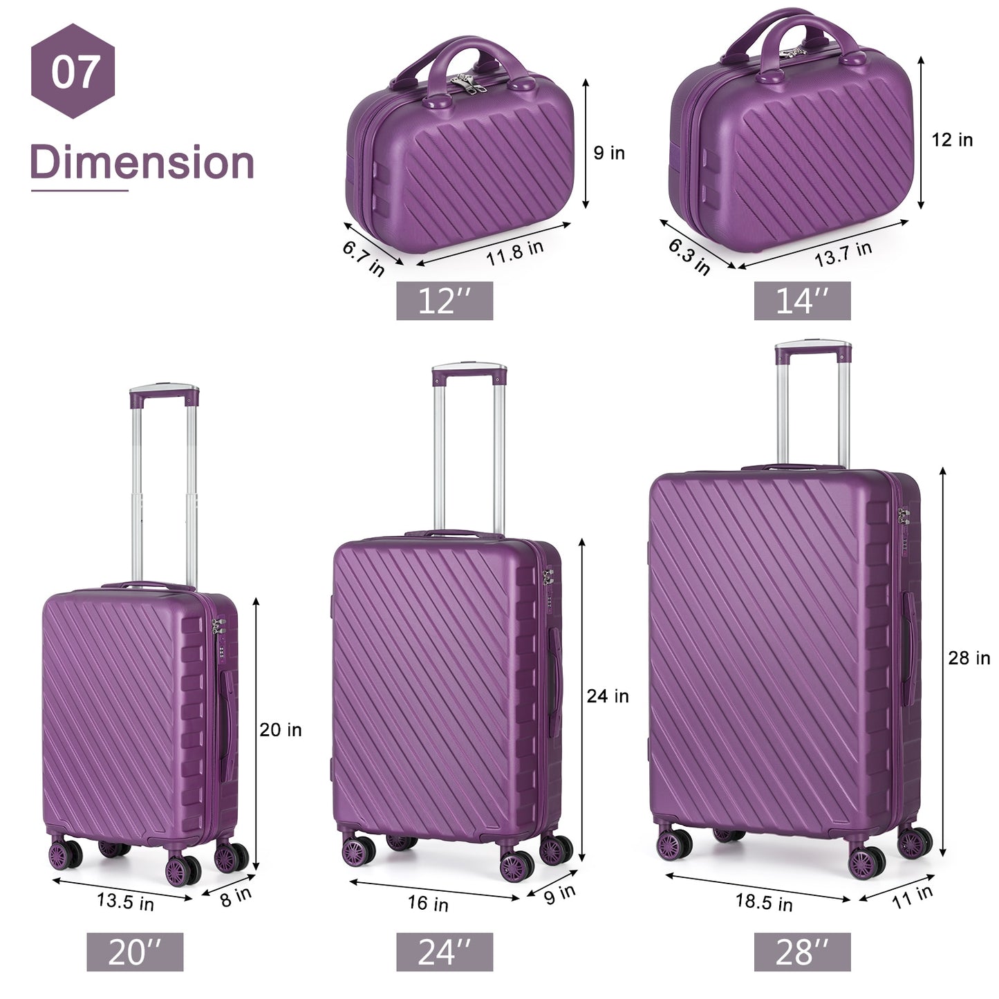 5Pcs Luggage Set Travel Suitcase with 360 Degree Spinner Wheels - atozdepot23
