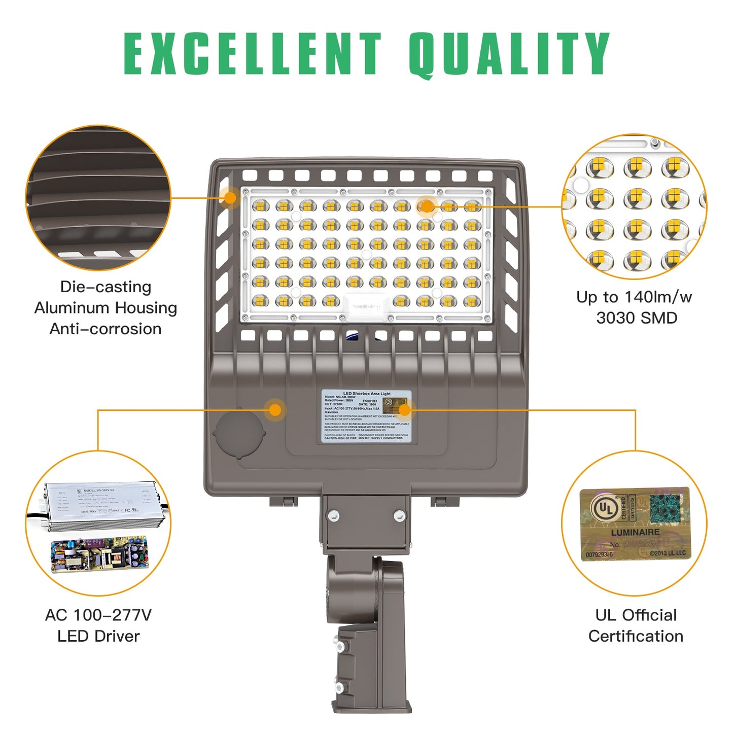 150W Street Light IP65 Waterproof AC100-277V 5 Years Warranty Outdoor Area LED Parking Lot Light