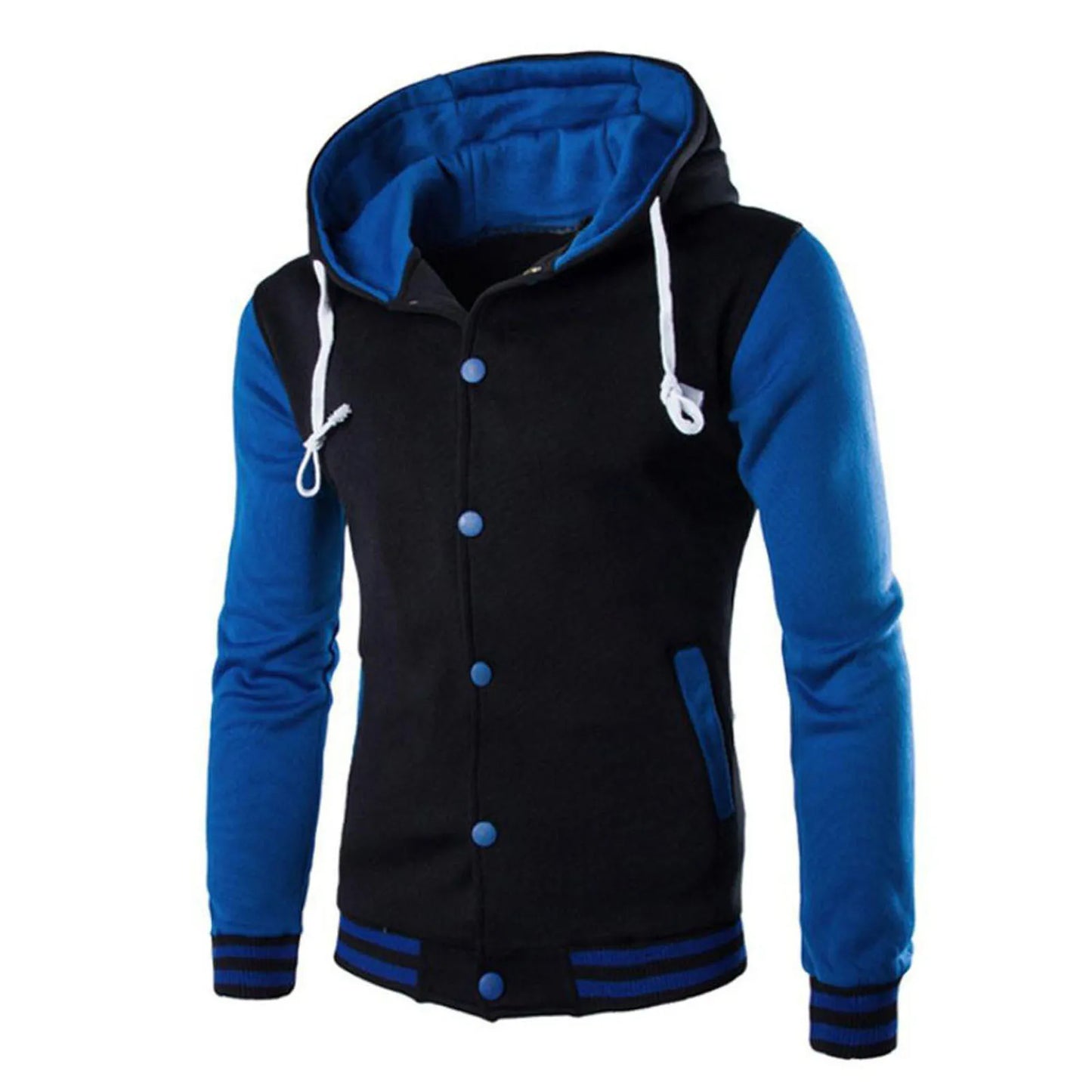 Men's Sweatshirts Patchwork Hooded button up Long Sleeve winter Autumn Fleece