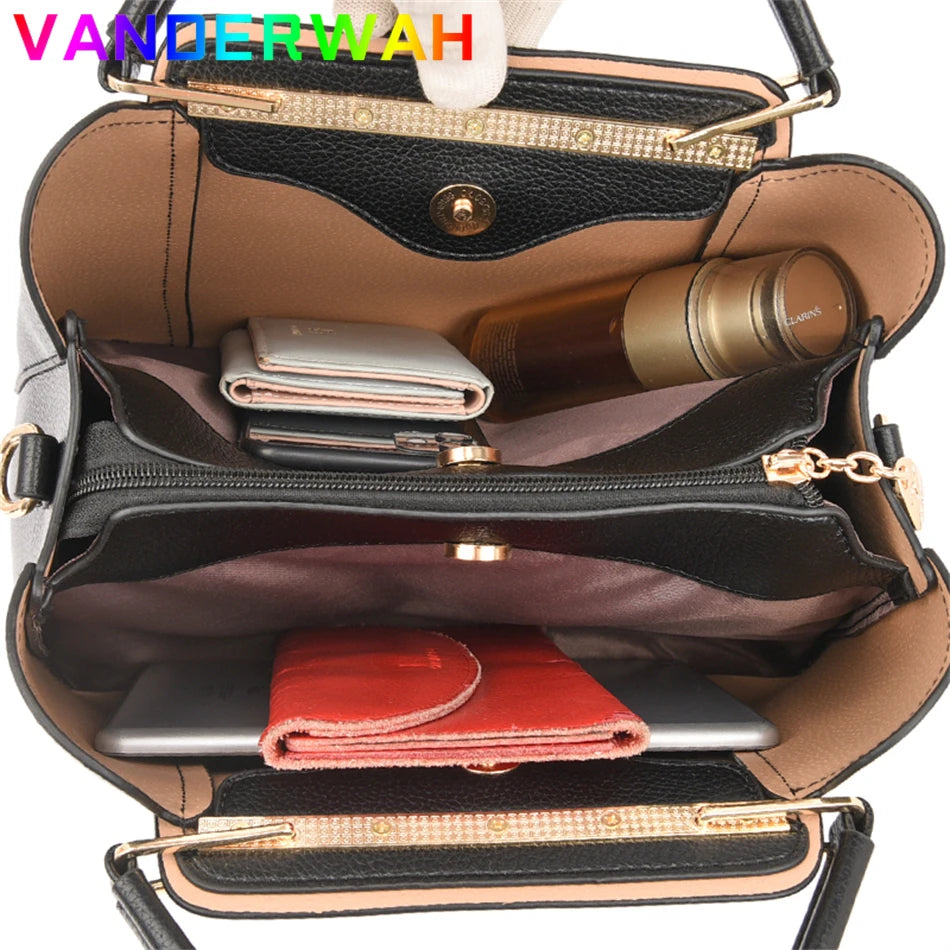 Women's Soft Leather Luxury Handbags Designer 3 Layers Shoulder Crossbody Sac Ladies Large Capacity Shopping Messenger Tote