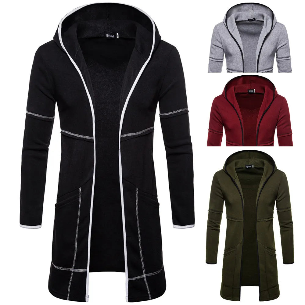 Mens Hooded Solid Tops Trench Coat Jacket Cardigan Long Sleeve