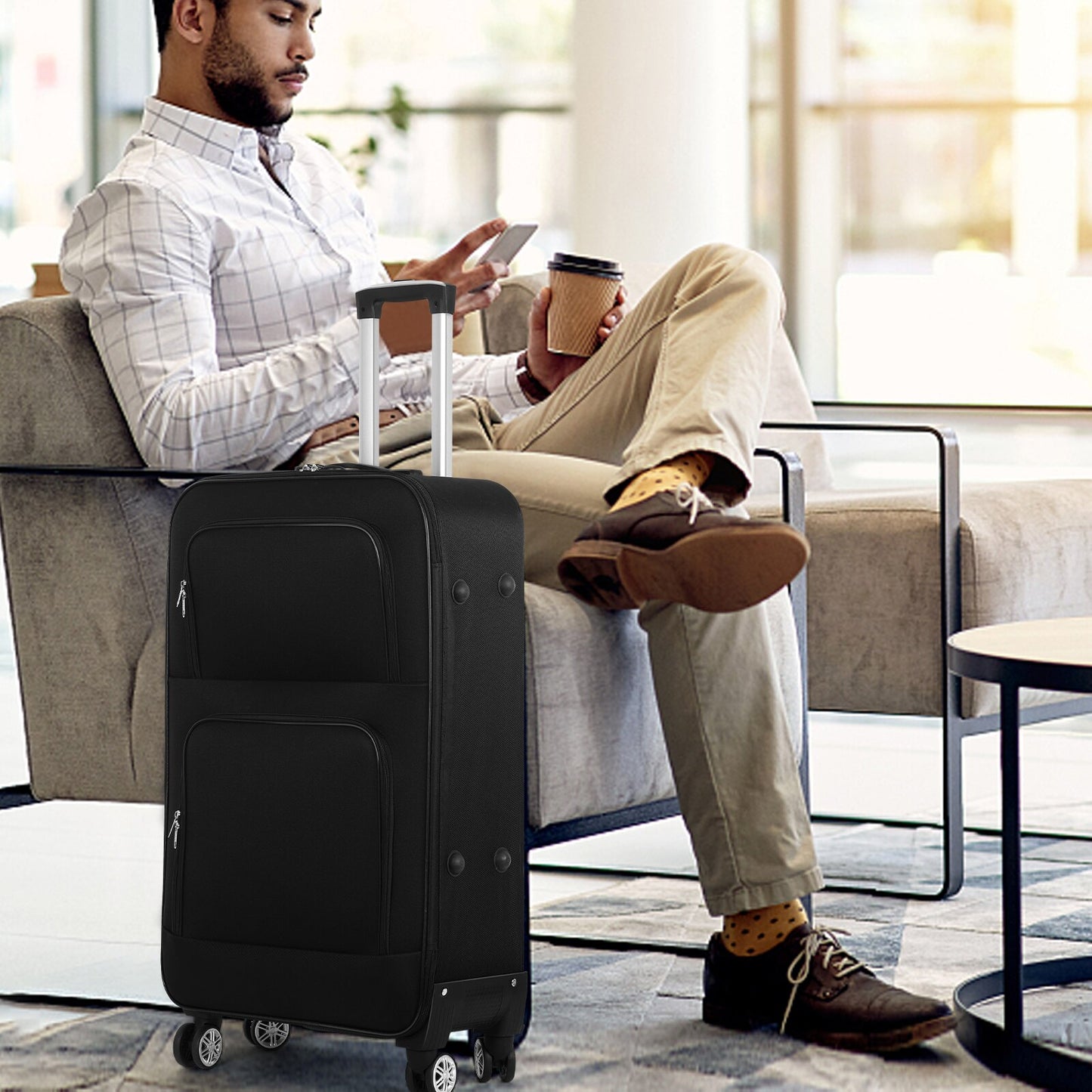 2PCS Luggage Set with Spinner Wheel 20+28 Inch Oxford Luggage - atozdepot23