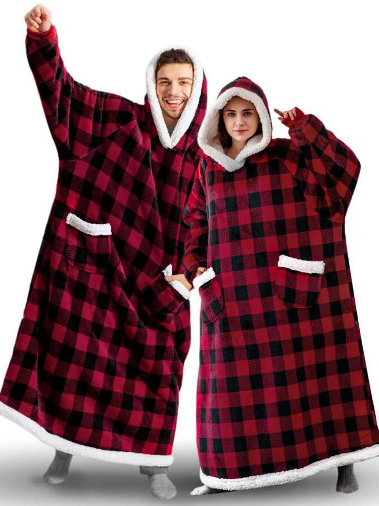 Oversized Hoodie Blanket with Sleeves Winter Warm Fleece Sweatshirt Blankets Women Men