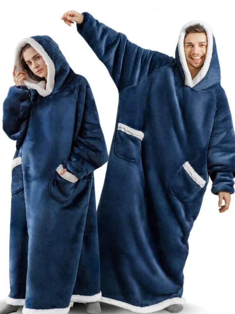 Oversized Hoodie Blanket with Sleeves Winter Warm Fleece Sweatshirt Blankets Women Men