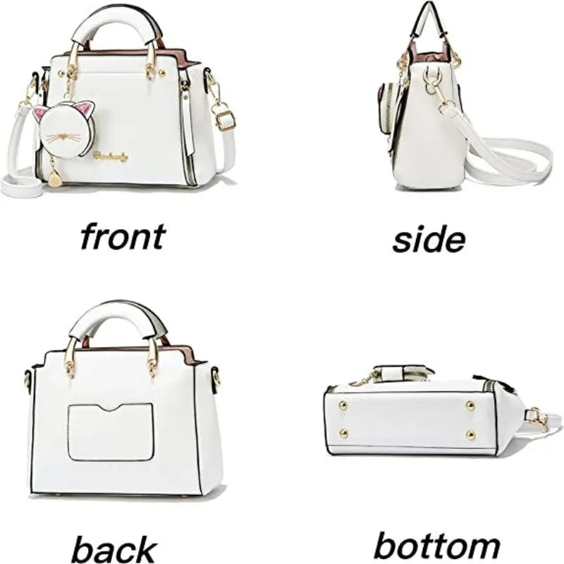 Women's Top Handle Handbag Satchel Shoulder Bag Cat Purse