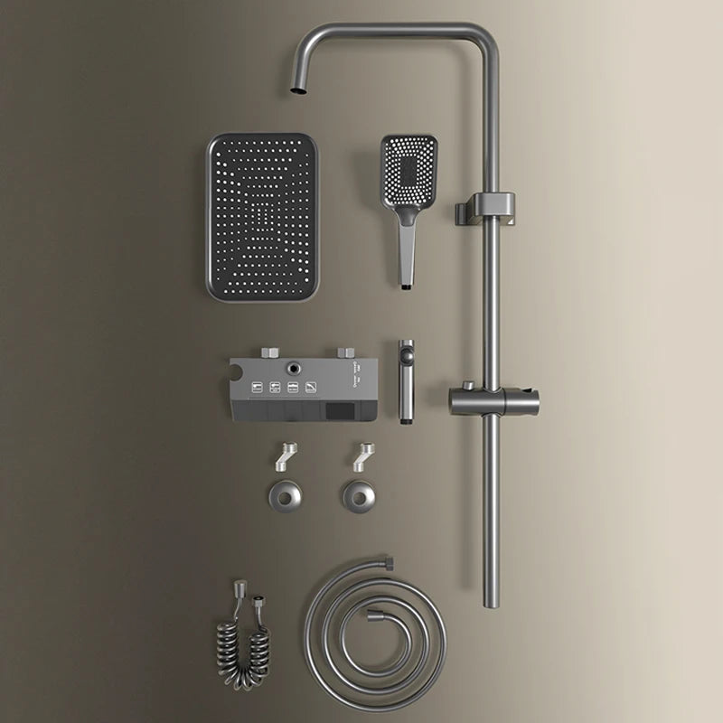 Bathroom Shower Full Set Black White Gray Bathtub Shower System Rain Pressurized Digital LED Shower Sets Hot Cold Shower Faucet