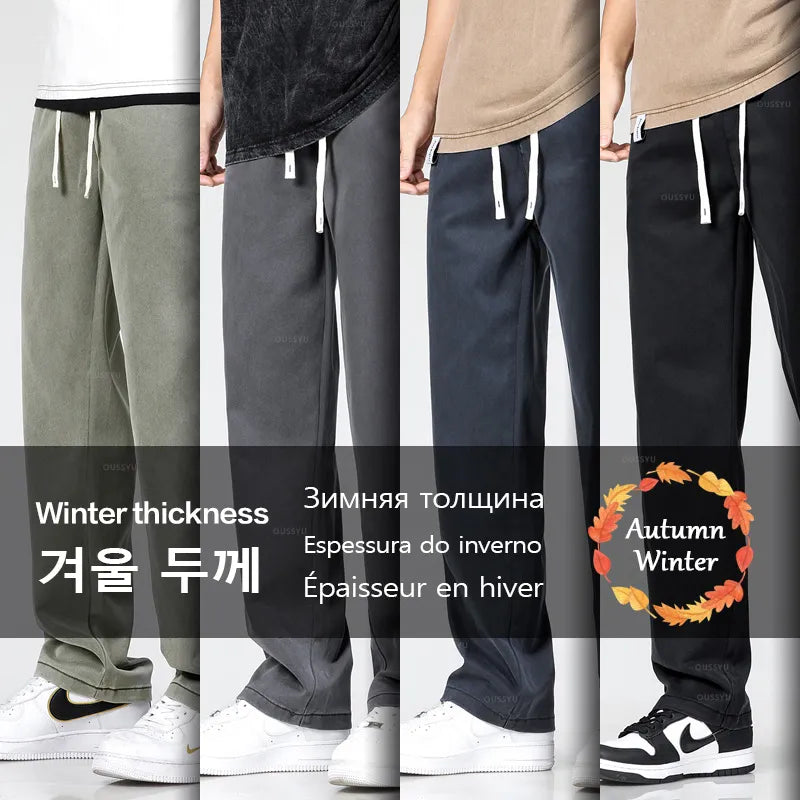 Men's Brand Clothing Soft Lyocell Fabric Jeans Loose Straight Pants Drawstring Elastic Waist