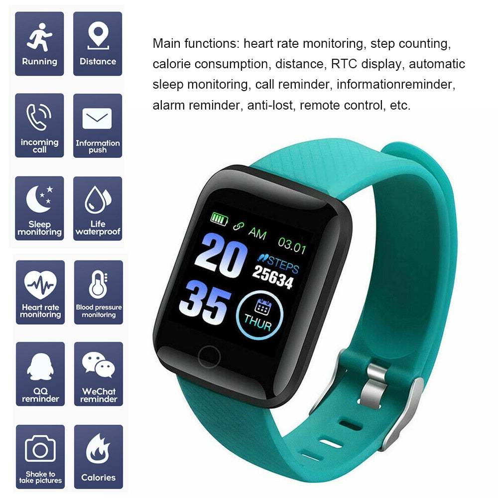 Unisex 116 Plus Smart Watch Heart Rate Blood Pressure Fitness Tracker Waterproof - atozdepot23