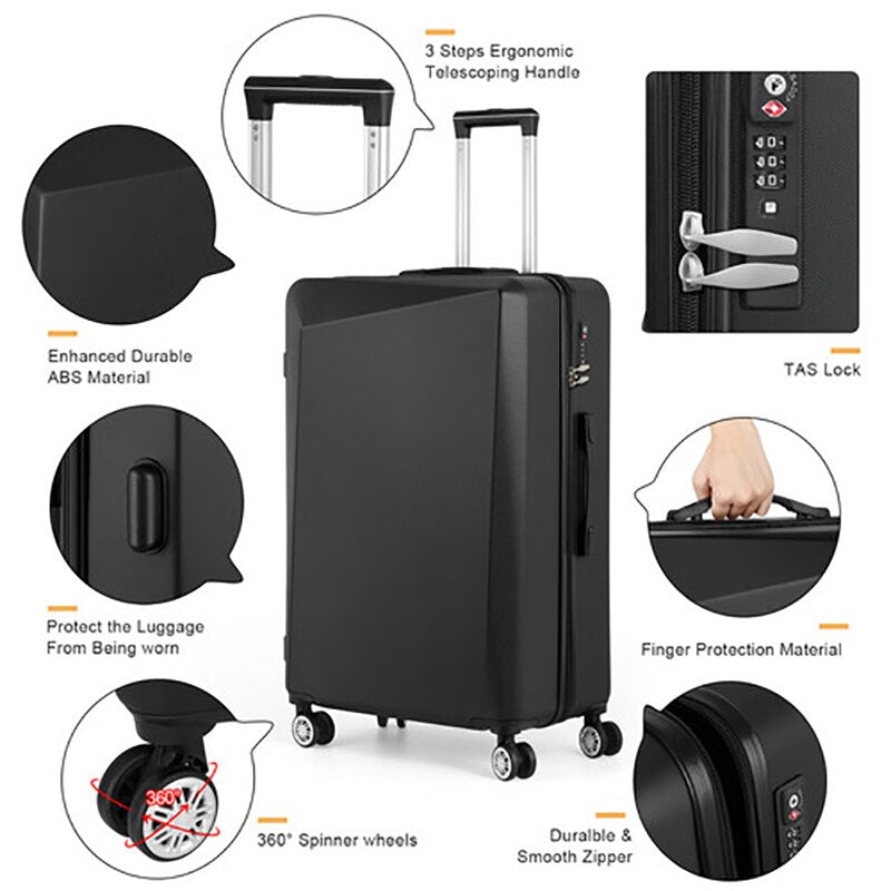 3-piece Set Suitcases Black TSA Luggage T - atozdepot23