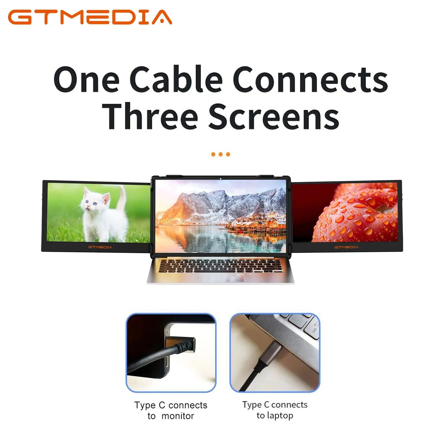 GTMedia mate X 17.3 inch FHD 1920*1080 IPS HD screen Two Type-C ports Support multiple OSD languages and smartphones/computers