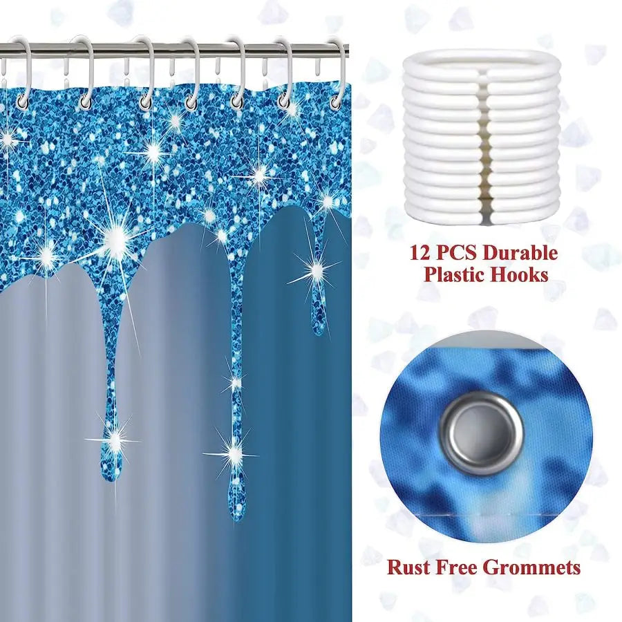 4Pcs Sparkling Diamond Shower Curtain Set.