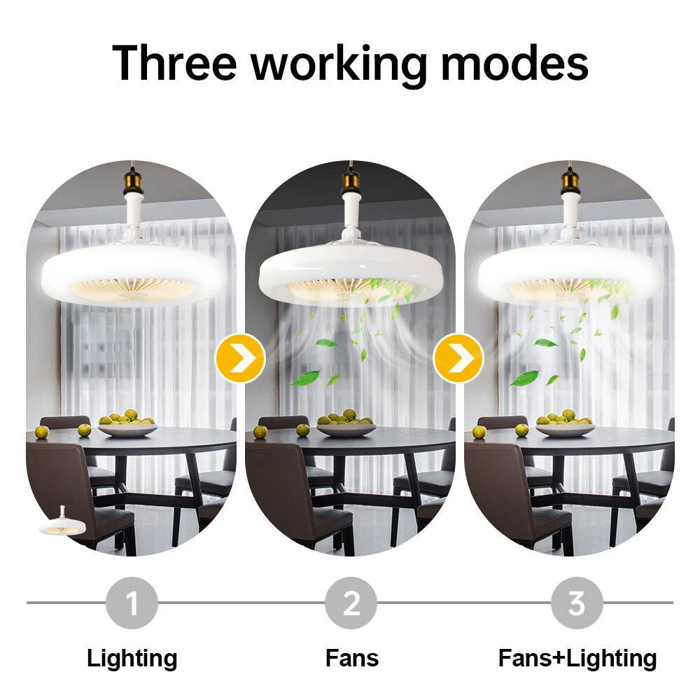 E27 LED Ceiling Fan Lamp 3-Gear Speed Cooling Fan Remote Control Fan Light Dimmable Ceiling Light Electric Fan Ventilator Lamp